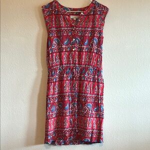 LOFT Vibrant Red and Blue Patterned Mini Dress
